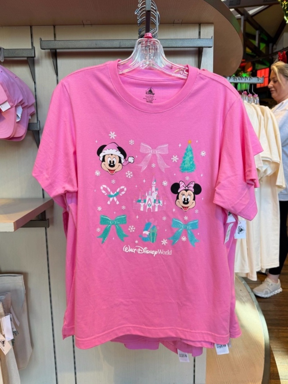 Disney Parks Pink Mickey and Minnie Mouse Christmas T-Shirt
